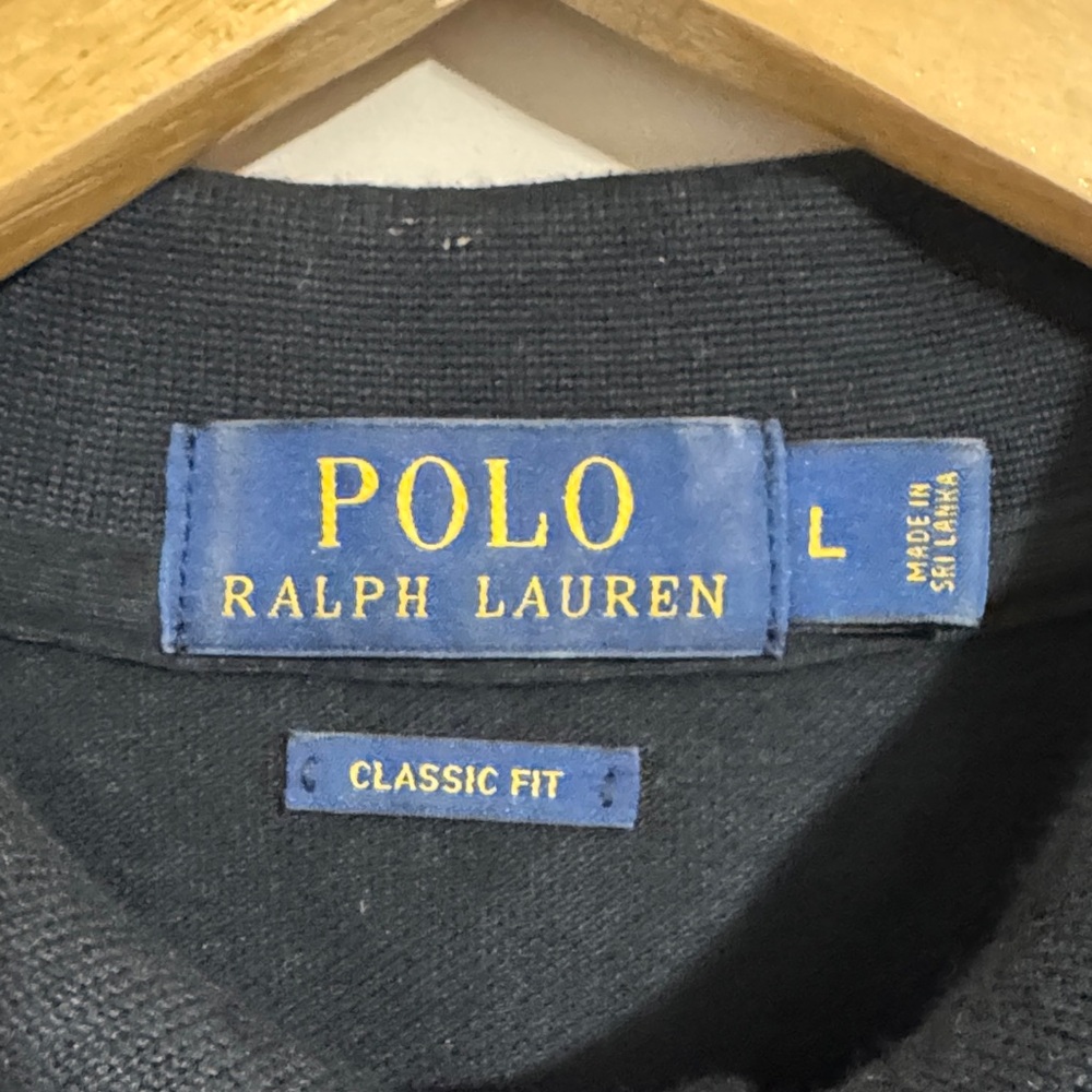 Polo by Ralph Lauren Men's Black White Polo Shirt Big Pony Crest size L Preppy - Picture 7 of 11